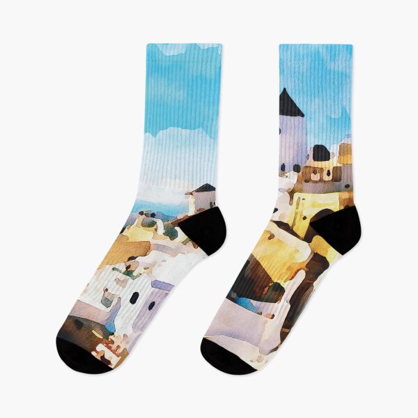 Item preview, Santorini island, whitewashed buildings watercolour effect. designed and sold by Gerald Waters.