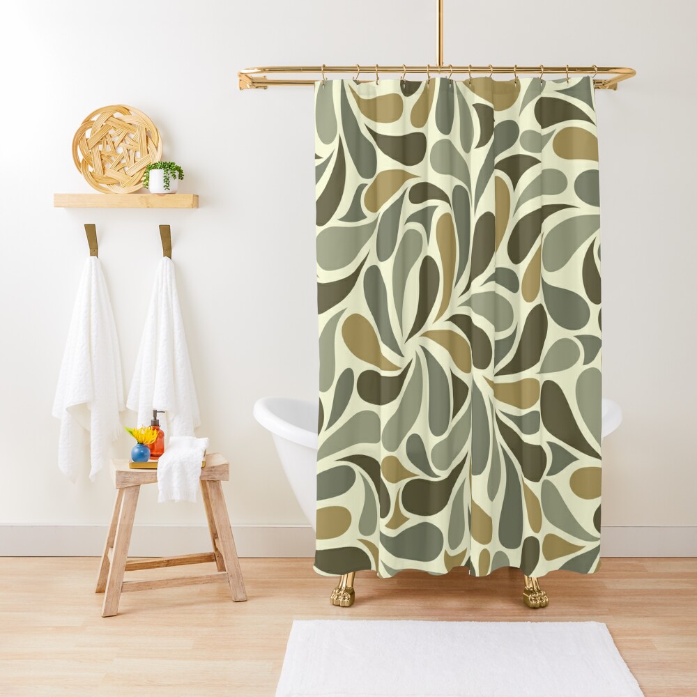 "Retro Vintage Sage Grey Brown Olive Green Floral Leaf Print" Shower