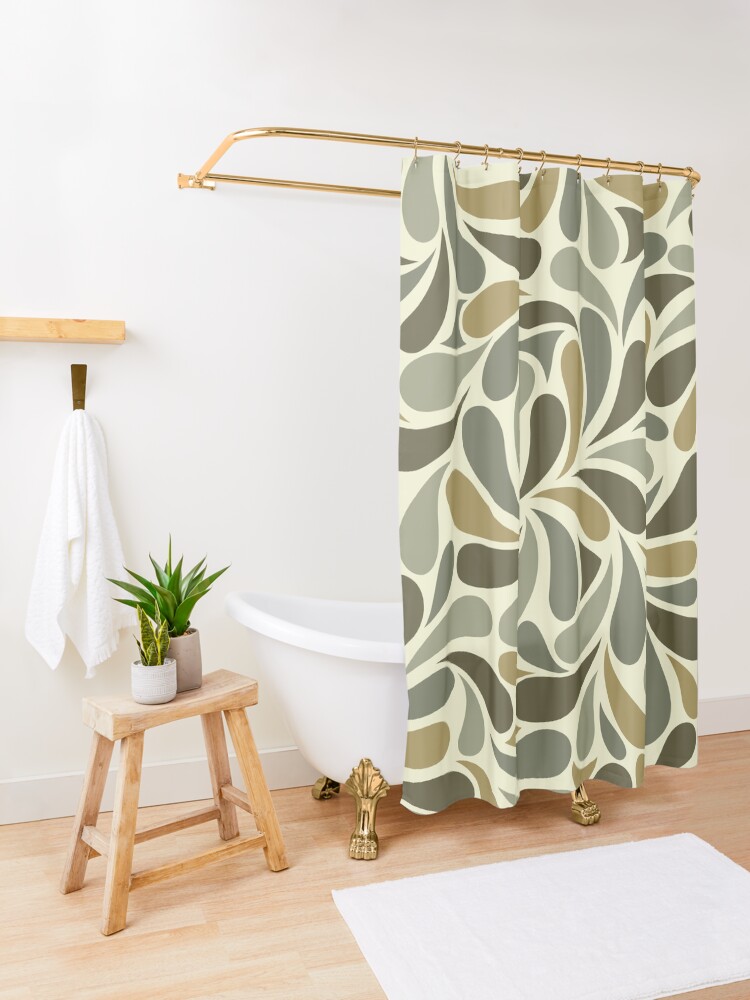 "Retro Vintage Sage Grey Brown Olive Green Floral Leaf Print" Shower