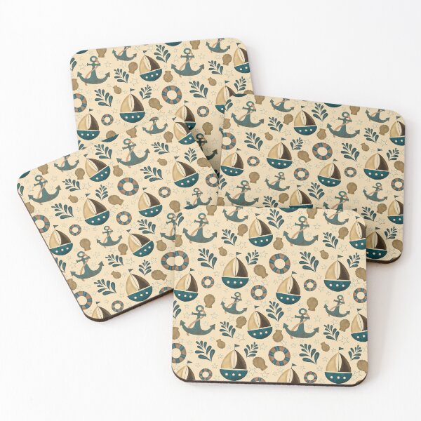 Item preview, Vintage Nautical Pattern | Blue Boats | Sailboats | Seashells | Ocean designed and sold by Lavender Mint Graphics.