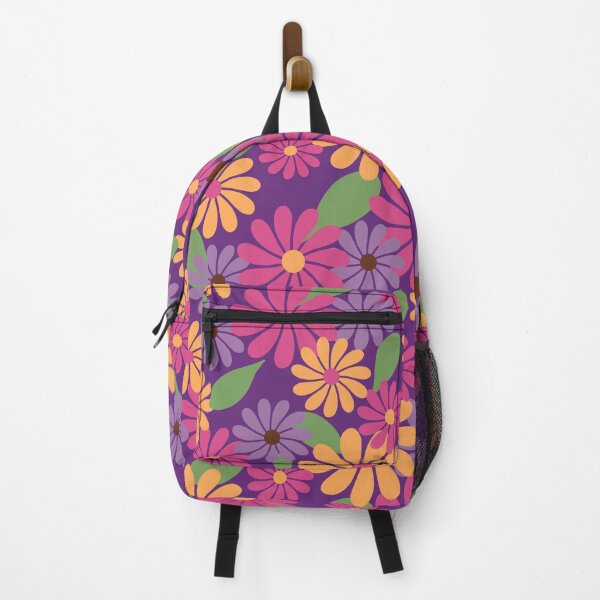 Item preview, Colorful Retro Floral Summer Flower Print Pattern | Purple, Pink, Yellow designed and sold by Lavender Mint Graphics.