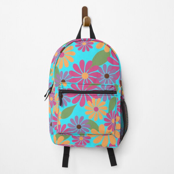 Item preview, Colorful Blue Retro Floral Summer Print | Teal, Pink, Purple designed and sold by Lavender Mint Graphics.
