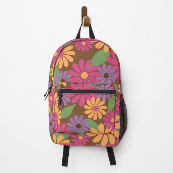 Item preview, Colorful Bold Retro Floral Summer Print Pattern | Brown, Pink, Yellow, Purple designed and sold by Lavender Mint Graphics.