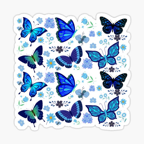 Item preview, Blue butterfly and flower pattern designed and sold by Eva-Success.