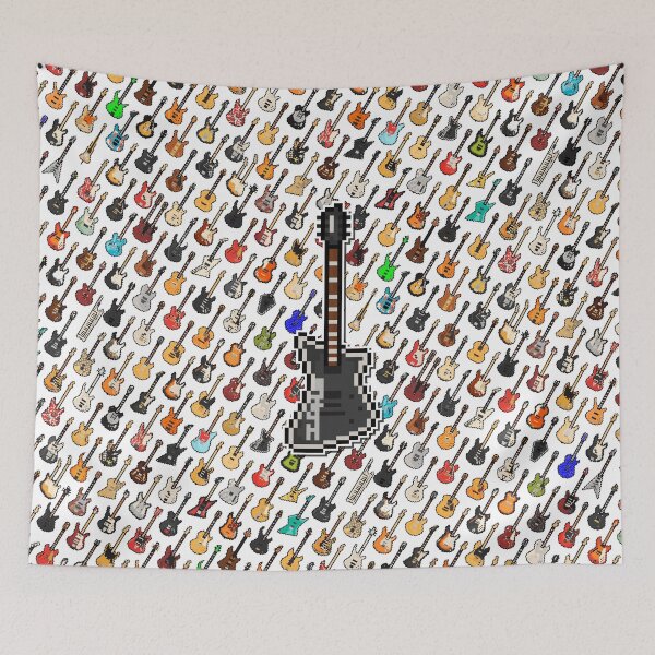 Item preview, Pixel Silver Lined Black Guitar on a Patterned Background designed and sold by gkillerb.