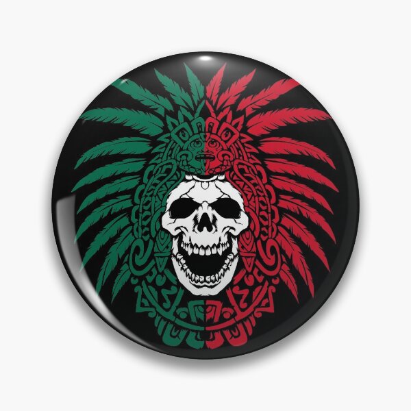 Artikelvorschau, Mexico Flag - Aztec Warrior Skull - Mexico Roots entworfen und verkauft von anziehend.