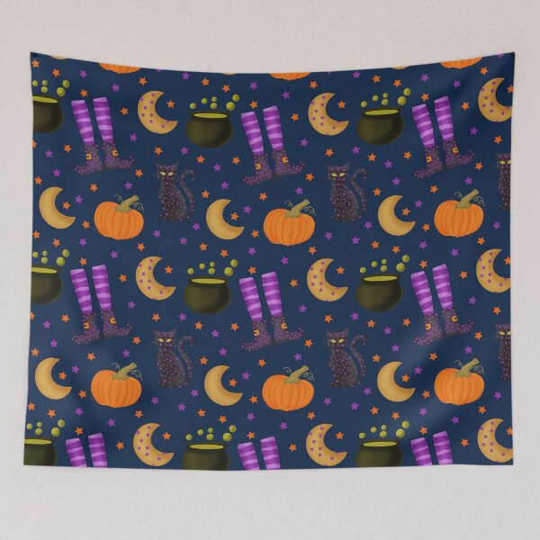 Item preview, Halloween Pattern // Cat // Moon // Witch // Cauldron designed and sold by Lavender Mint Graphics.