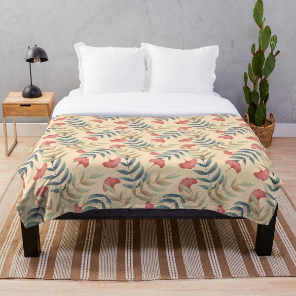 Aperçu de l'œuvre Motif de feuilles d'automne d'automne tropical | Sarcelle, corail, rouille | Feuille d'impression | Feuille de Gingko créée et vendue par Lavender Mint Graphics.