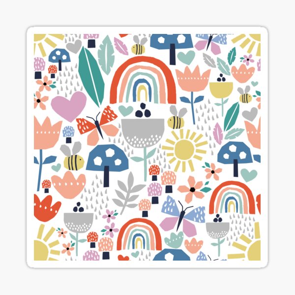 Colourful paper cut kids nature pattern Sticker