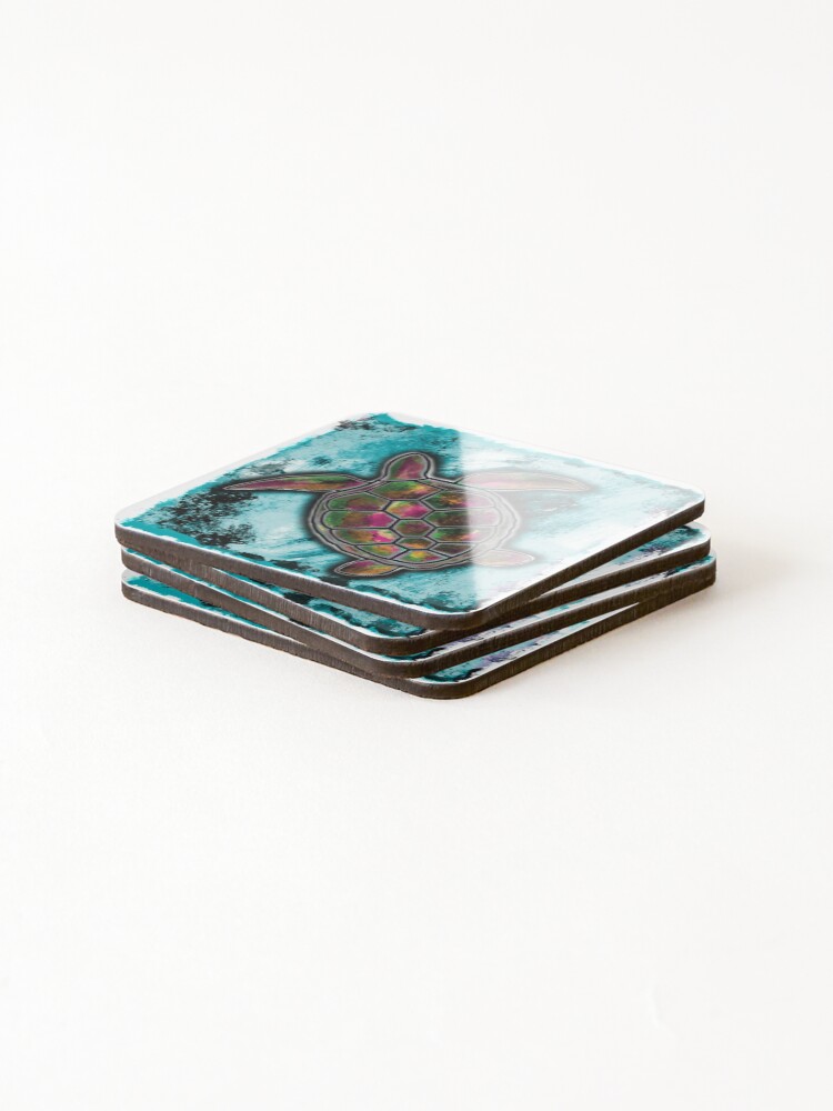Thumbnail 4 of 5, Coasters (Set of 4), Homebound Turtle  designed and sold by FatSlugDesigns.