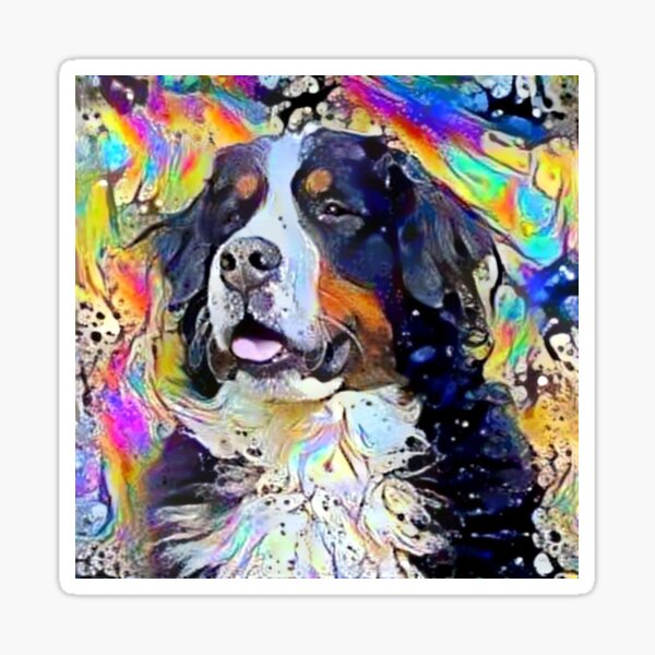 Psychedelic Bernese Mountain Dog Puppy Smiling Sticker