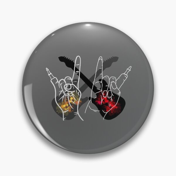 Item preview, Metal zombie hands "she" and "him" with guitars and chrysanthemum skulls designed and sold by BV-creas.