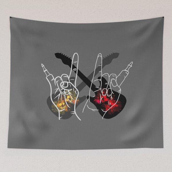 Item preview, Metal zombie hands "she" and "him" with guitars and chrysanthemum skulls designed and sold by BV-creas.