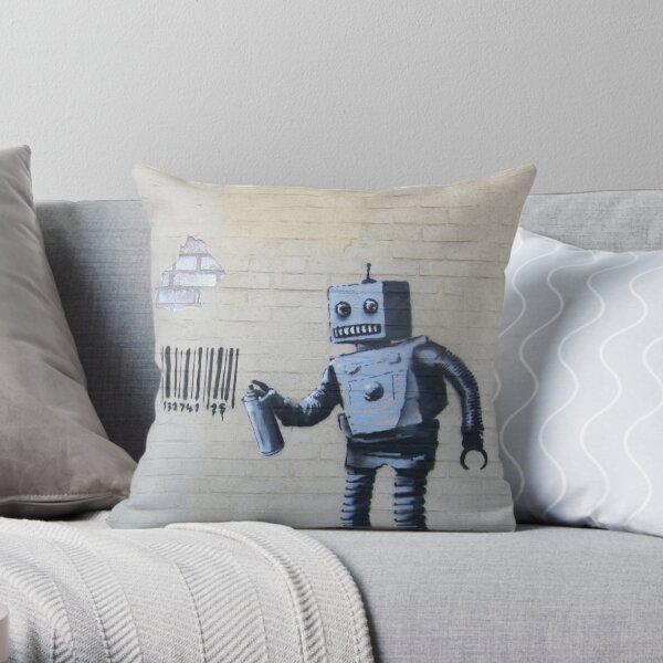 Banksy's cheeky graffiti robot Throw Pillow