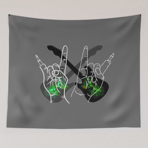 Item preview, Metal zombie hands "she" and "him" with guitars and chrysanthemum skulls designed and sold by BV-creas.