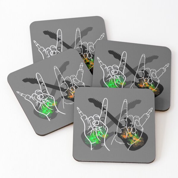 Item preview, Metal zombie hands "she" and "him" with guitars and chrysanthemum skulls designed and sold by BV-creas.