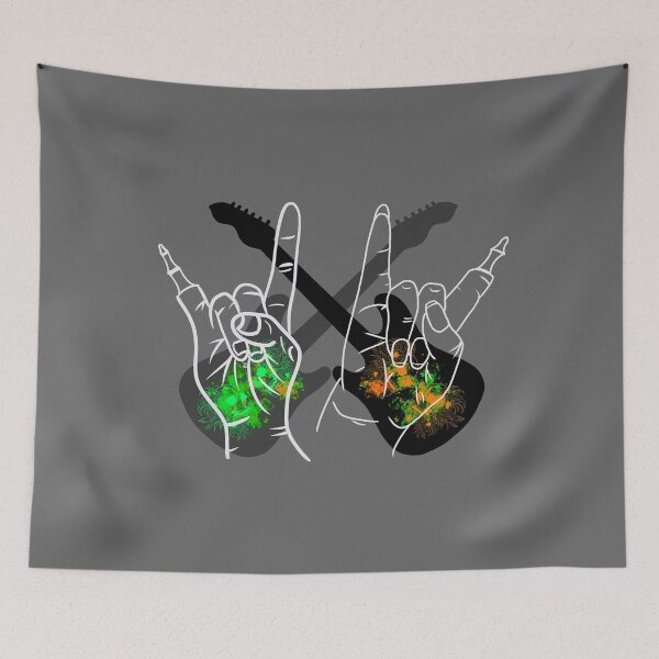 Item preview, Metal zombie hands "she" and "him" with guitars and chrysanthemum skulls designed and sold by BV-creas.