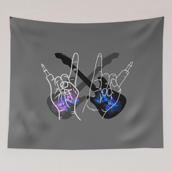 Item preview, Metal zombie hands "she" and "him" with guitars and chrysanthemum skulls designed and sold by BV-creas.