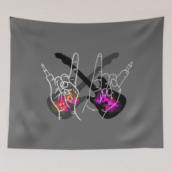 Item preview, Metal zombie hands "she" and "him" with guitars and chrysanthemum skulls designed and sold by BV-creas.