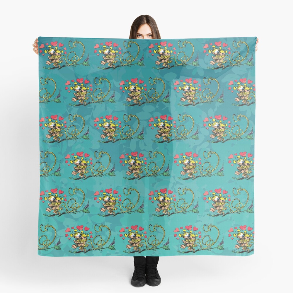 Marsupilami in love with girl / Aqua design / Pattern Scarf