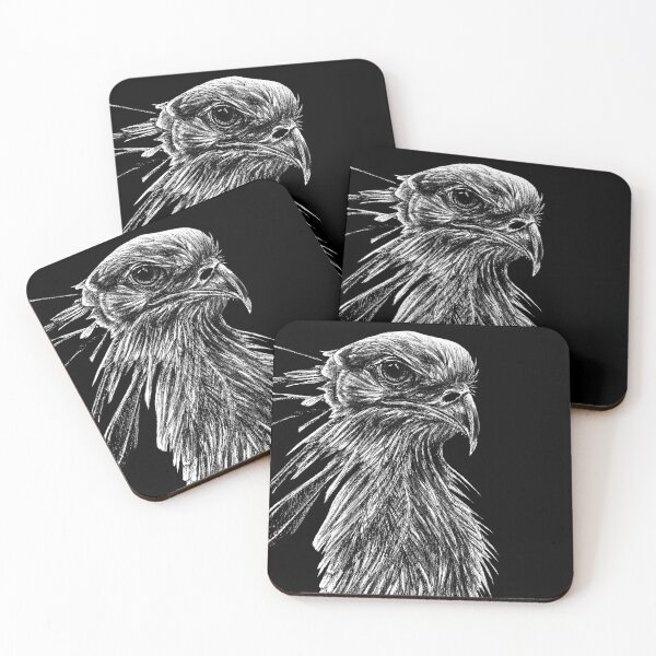 Item preview, Secretary bird black and white animal ink illustration designed and sold by LorenDowding.