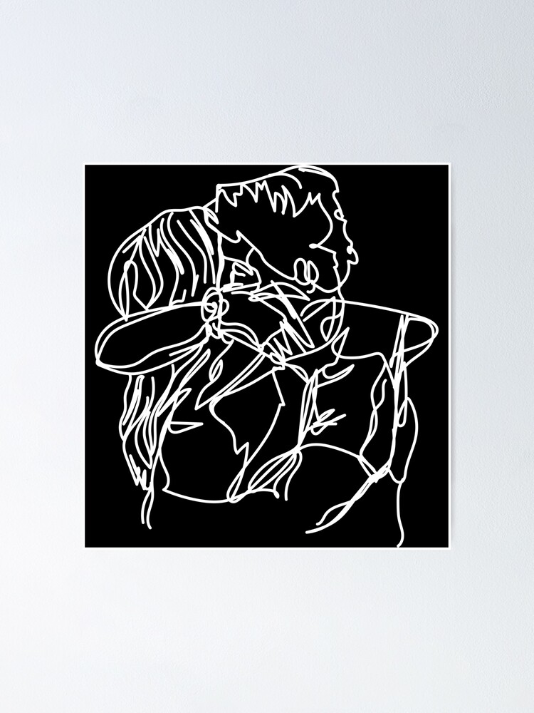 Minimalist Couple Kiss Sketch Abstract Art Print Of A Couple