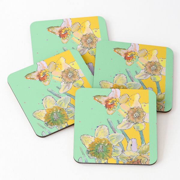 Item preview, Abstract Yellow Daffodil Watercolor Pattern on Green designed and sold by Sarah  Rajkotwala.