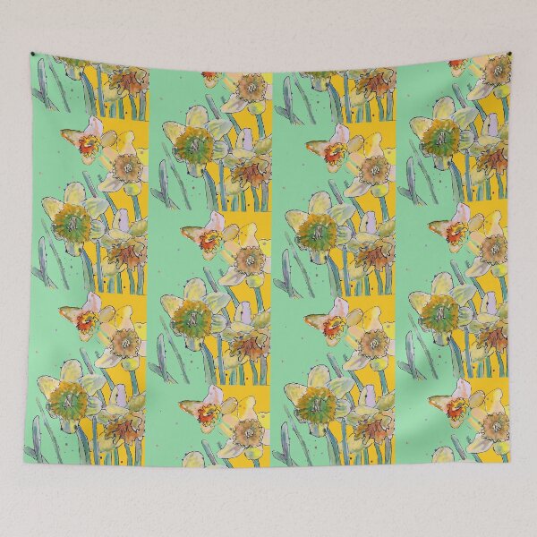 Item preview, Abstract Yellow Daffodil Watercolor Pattern on Green designed and sold by Sarah  Rajkotwala.