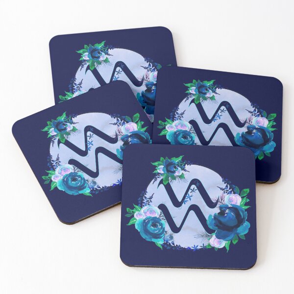 Item preview, Aquarius Zodiac Horoscope Blue Floral Monogram designed and sold by Bumblefuzzies.