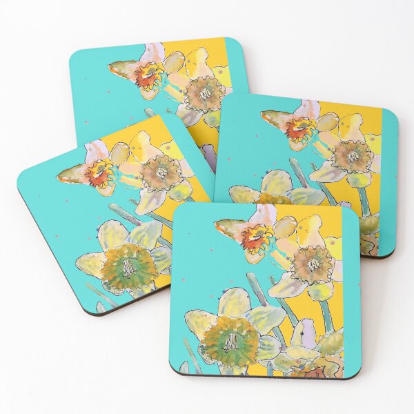 Item preview, Abstract Yellow Daffodil Watercolor Pattern on Aqua designed and sold by Sarah  Rajkotwala.