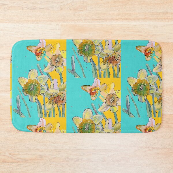 Item preview, Abstract Yellow Daffodil Watercolor Pattern on Aqua designed and sold by Sarah  Rajkotwala.