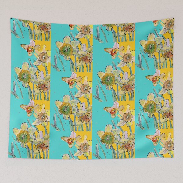 Item preview, Abstract Yellow Daffodil Watercolor Pattern on Aqua designed and sold by Sarah  Rajkotwala.