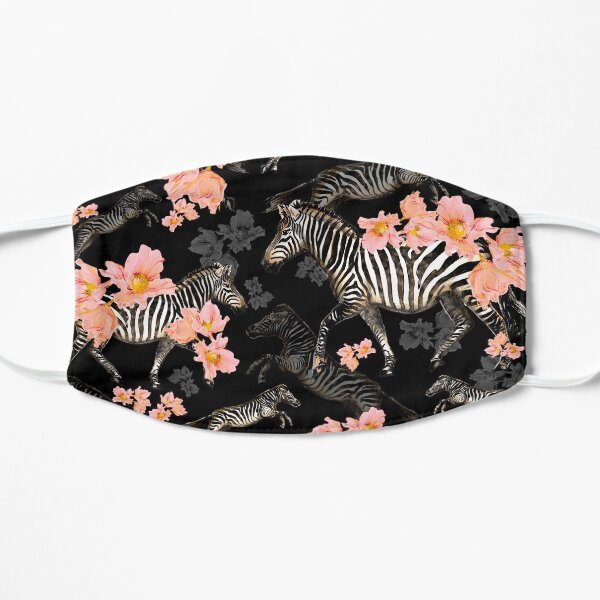 Zebras und Korallenmohnblumen - schwarzer Hintergrund Flache Maske