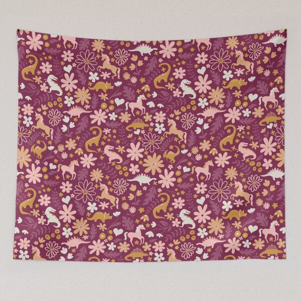 Item preview, Dinosaurs + Unicorns on Burgundy designed and sold by latheandquill.