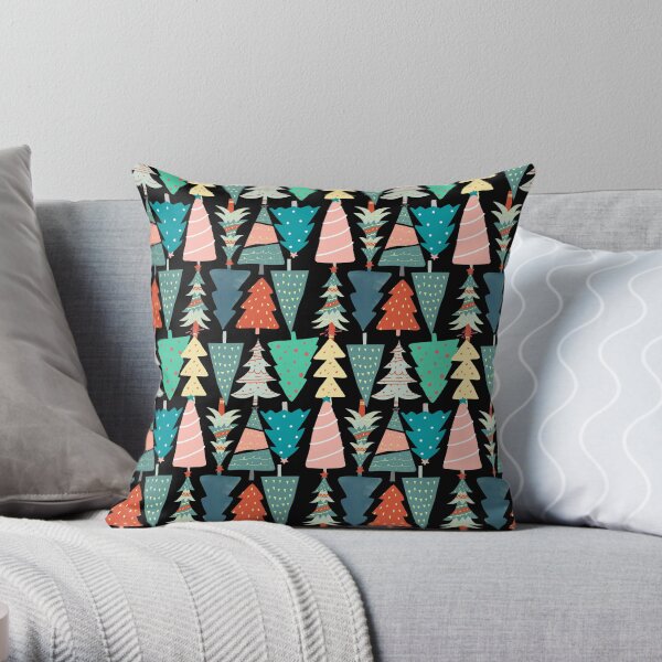 Colorful Christmas Tree Retro Pattern Throw Pillow