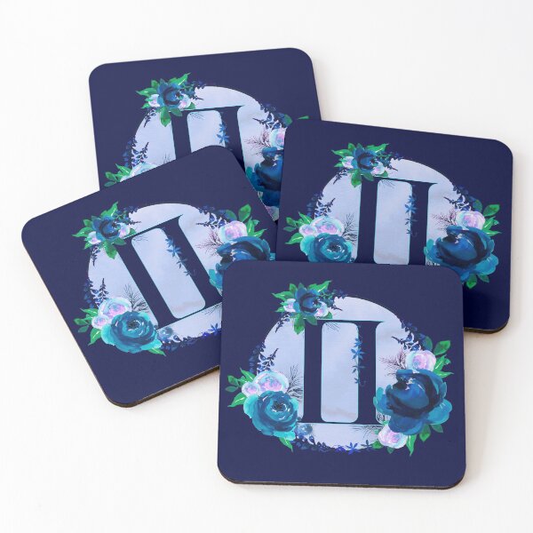 Item preview, Gemini Zodiac Horoscope Blue Floral Monogram designed and sold by Bumblefuzzies.