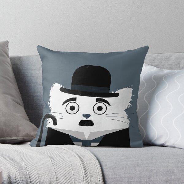 Cat Chaplin Throw Pillow