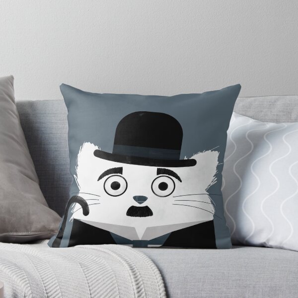 Cat Chaplin Throw Pillow