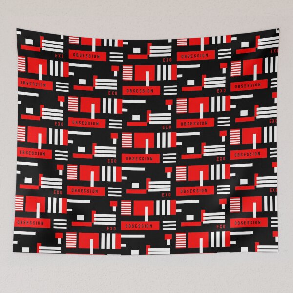 Item preview, Exo obsession geometric abstract red trendy kpop black designed and sold by Kpop Seoul Shop.