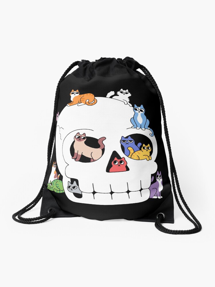 Thumbnail 1 of 3, Drawstring Bag, Skull is Full of Cats designed and sold by obinsun.