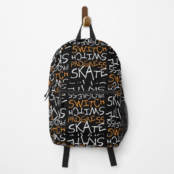 Skeleton Skateboard Design Switch Progress Skate Inspirational Art (Orange) Backpack