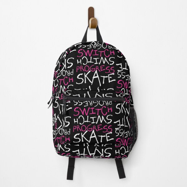Skeleton Skateboard Design Switch Progress Skate Inspirational Art (Pink) Backpack