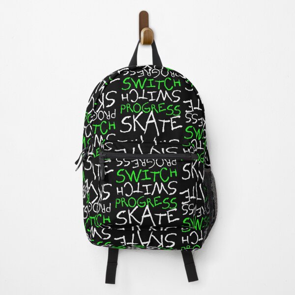Skeleton Skateboard Design Switch Progress Skate Inspirational Art (Green) Backpack