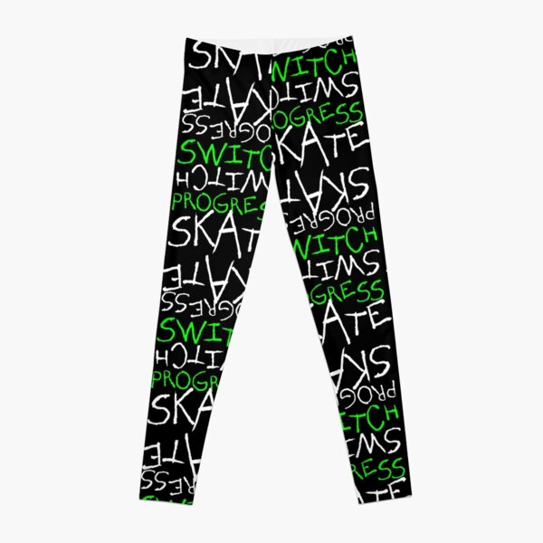 Skeleton Skateboard Design Switch Progress Skate Inspirational Art (Green) Leggings