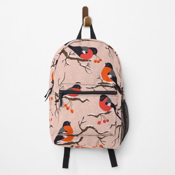 Item preview, Winter birds & snowy tree branches red Bullfinches on pastel blush pink designed and sold by Dana Du.