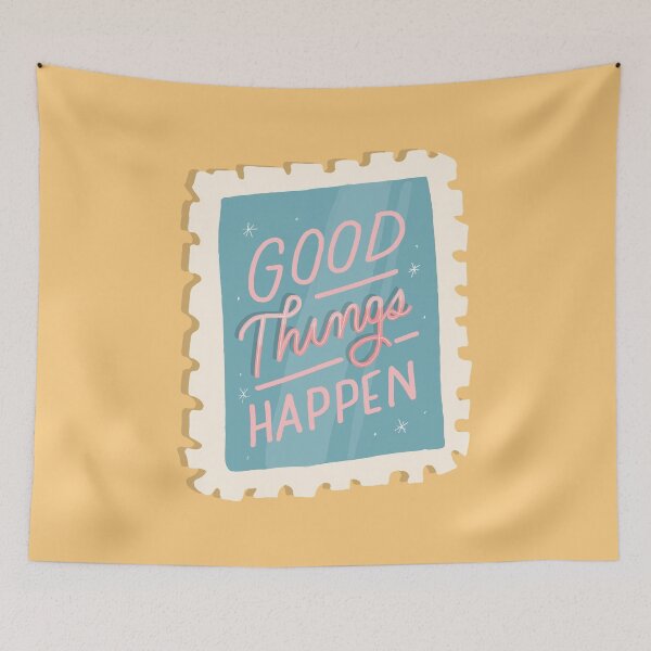 Item preview, Good things happen inspirational quote hand lettering with stars design designed and sold by lettersbysid.