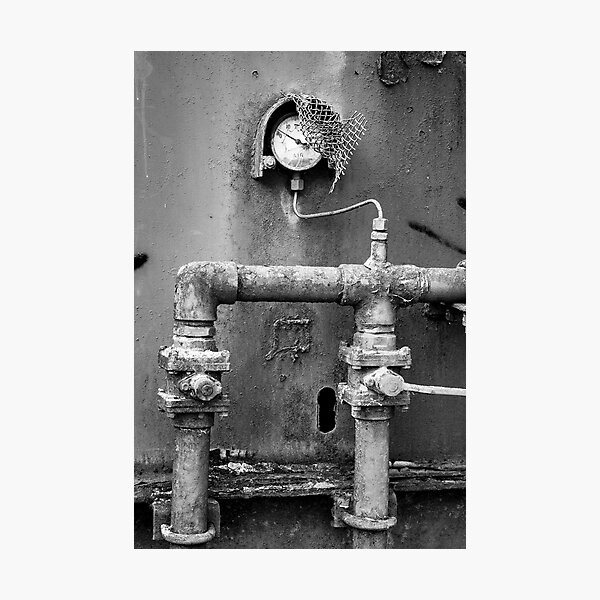 Old Pressure Guage and Pipe Work Photographic Print