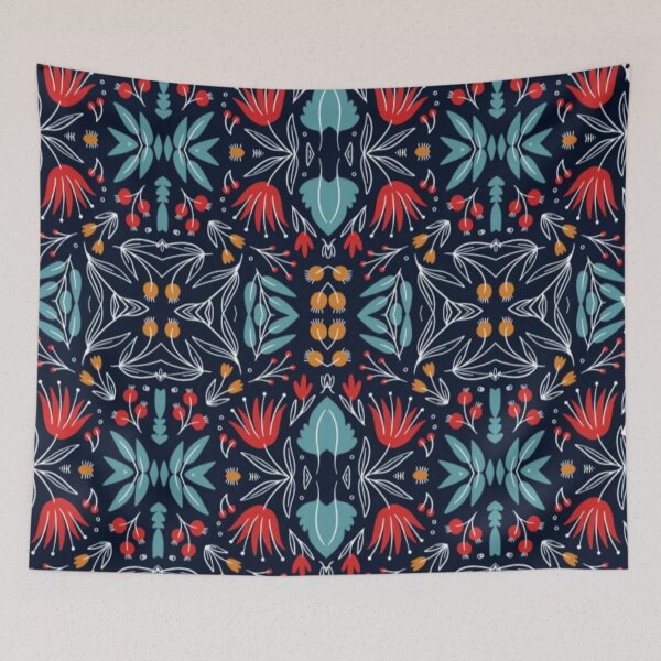 Item preview, floral pattern- blue background . designed and sold by wiwiart.