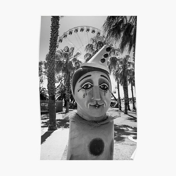 Wooden Crying Circus Clown Poster