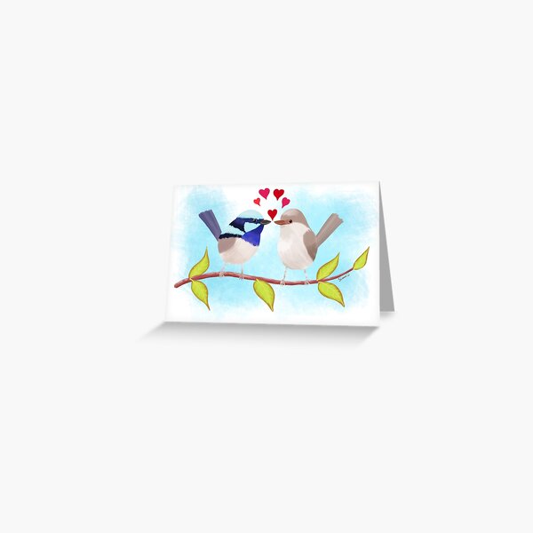 Adorable Blue Wren Birds in Love Greeting Card
